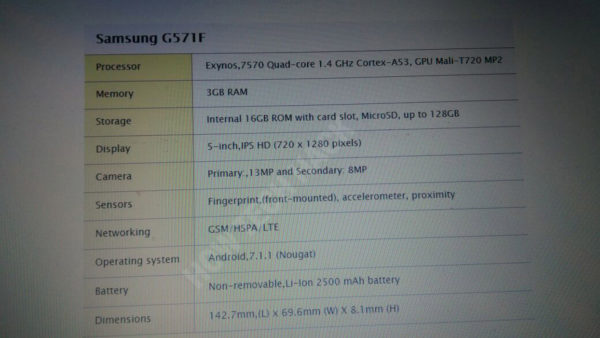 Wycieka specyfikacja SM-G571F. Czy bdzie to Galaxy J5 Prime (2018)?