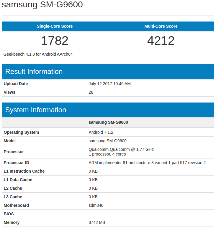 Samsung SM-G9600 wyciek z Geekbench. Snapdragon 840 i par innych szczegw