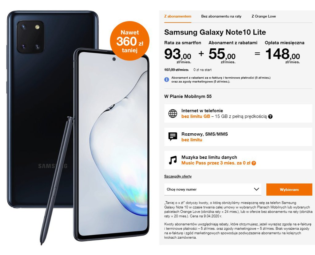 Orange oferuje Samsung Galaxy Note 10 Lite w niskiej cenie