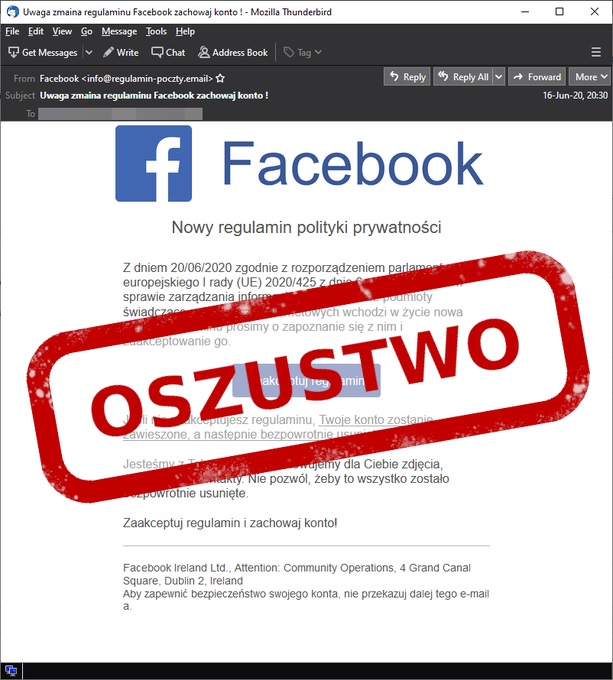 CERT Polska ostrzega. Tym razem grozi nam oszustwo ”na nowy regulamin Facebooka”