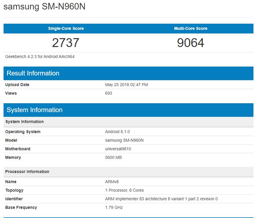 Mamy benchmark Samsung Galaxy Note 9