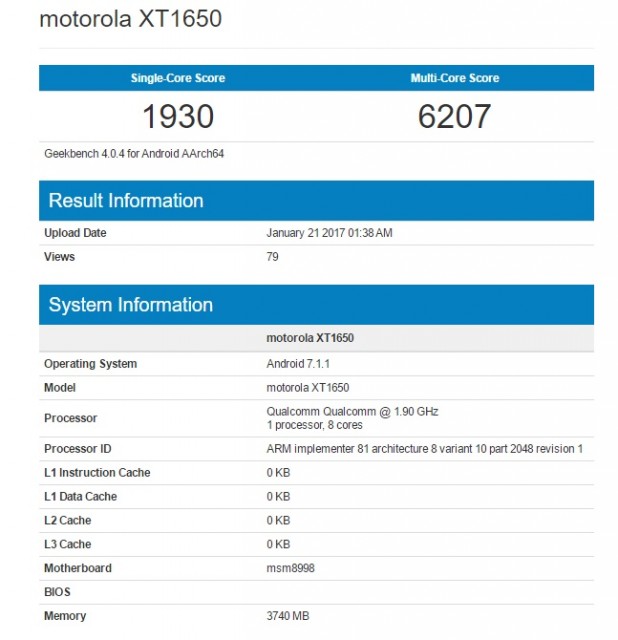 Lenovo Moto Z (2017) pojawio si na Geekbench