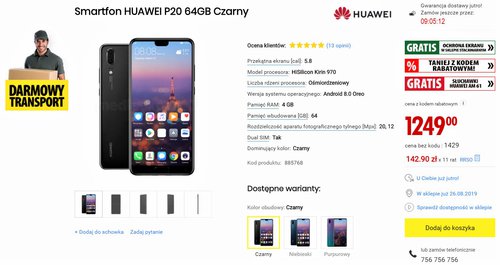 Huawei P20 do kupienia po okazjonalnej cenie