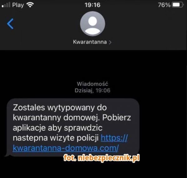 SMS-owe oszustwo ”na kwarantann”. Ostrzega Niebezpiecznik.pl