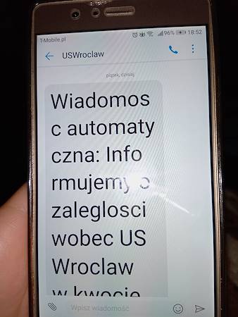 Fałszywe wiadomości SMS o zaległych płatnościach na rzecz Urzędu Skarbowego Wrocławia Fałszywe wiadomości SMS o zaległych płatnościach na rzecz Urzędu Skarbowego Wrocławia