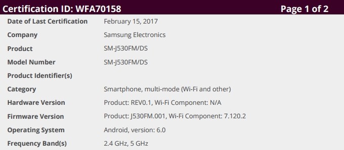 Nowy telefon Samsunga uzyska certyfikat od Wi-Fi alliance. Czyby Samsung Galaxy J5 (2017)?