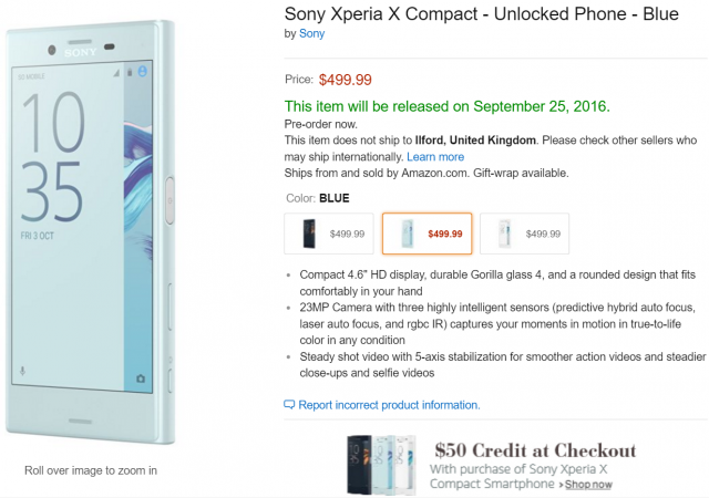 Xperia X Compact dostpna przedpremierowo w USA. 
