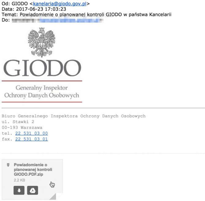 Nowe oszustwo mailowe, czyli uwaajcie na „wiadomoci od GIODO”